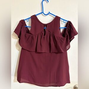 Iris Basic Burgundy Cold Shoulder Blouse